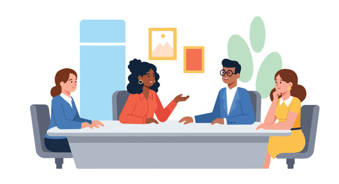 Diverse group of professional colleagues having a productive business meeting while sitting around a conference table in a modern office.