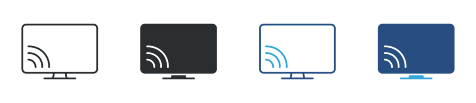 screen mirroring icon set. wireless display symbol. streaming, casting, smart device connectivity concept. vector illustration.