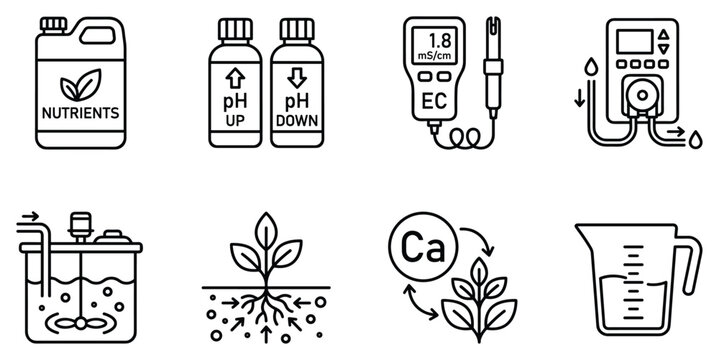 Nutrients ph up ph down ec meter automatic doser mixing tank seedling calcium absorption measuring cup.