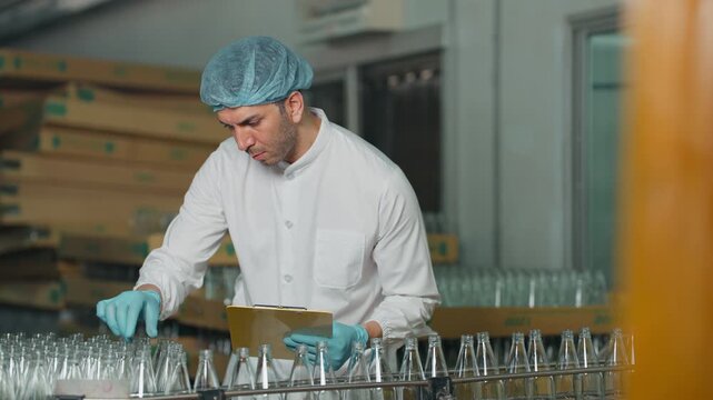 Quality Control at Work: A diligent professional in a sterile environment meticulously inspects product, ensuring the highest standards of production excellence.