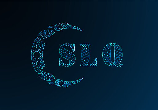 Low poly letter logo SLQ design. SLQ letter logo low poly vector design on blue color gradient background. SLQ logo low poly design