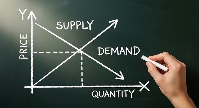 hand drawing supply and demand graph on chalkboard