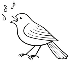 Obraz premium Black and white cartoon illustration of a bird singing with musical notes