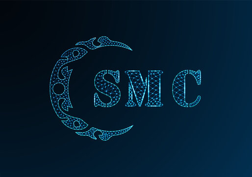 Low poly letter logo SMC design. SMC letter logo low poly vector design on blue color gradient background. SMC logo low poly design