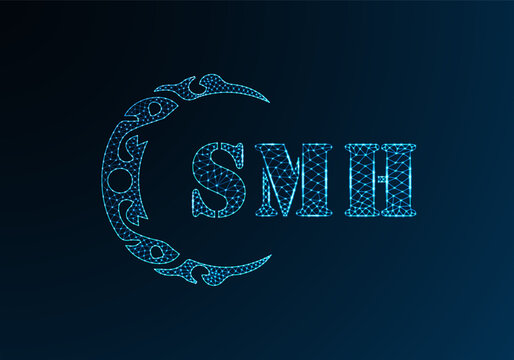Low poly letter logo SMH design. SMH letter logo low poly vector design on blue color gradient background. SMH logo low poly design