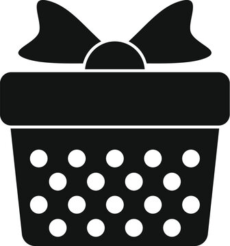Simple flat vector icon showing a polka dot pattern gift box with a decorative bow