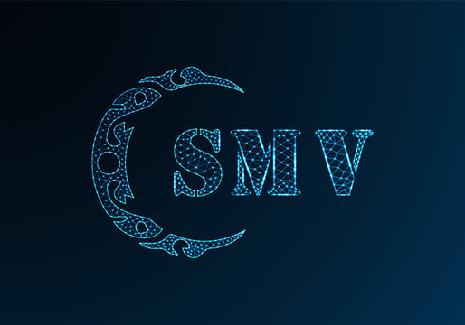Low poly letter logo SMV design. SMV letter logo low poly vector design on blue color gradient background. SMV logo low poly design