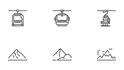 Ski Lift and Mountain: A minimalistic representation of ski lift cabins and mountainous terrains, outlined with precision for a clean and modern design. © Hussain