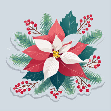 Poinsettia and Holly Berry Christmas Floral Arrangement