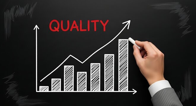 business professional drawing quality growth chart on chalkboard for success strategy
