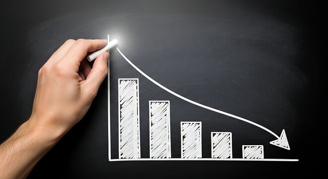 hand drawing declining business graph on chalkboard with white chalk