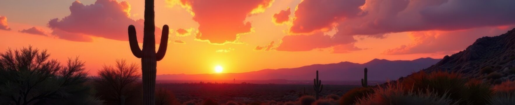 Giant saguaro cactus bathed in sunset's glow near Phoenix , sunset, arid