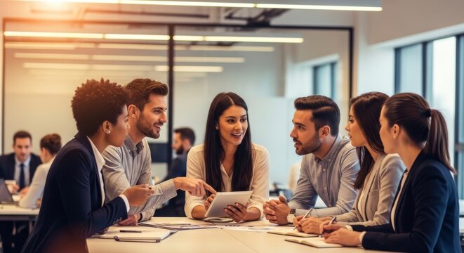 Business Team in Lively Office Discussion