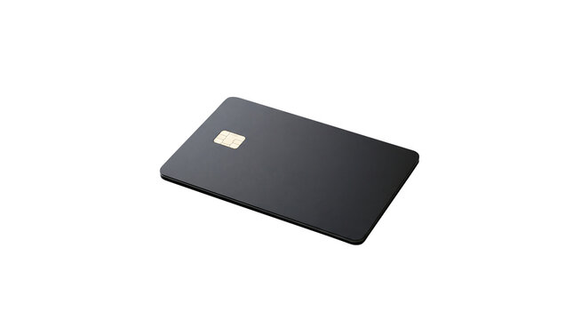 Modern Black FinTech Card with Golden Chip on White Background
