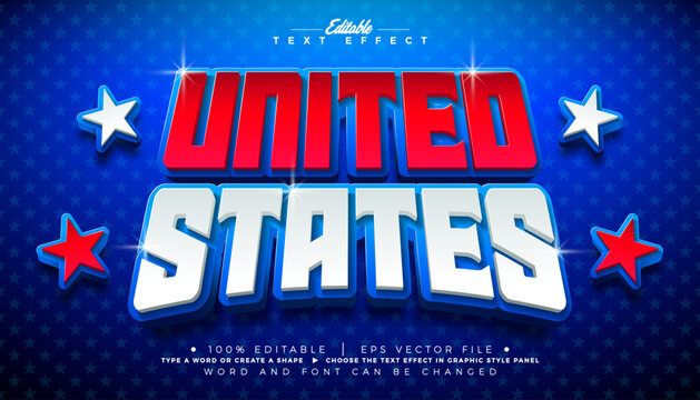 America Text Effect Design Editable Vector Graphic Style with United States of America 3d Typography on Blue Star Texture Background. Independence Day or Memorial Day Customizable Design Template