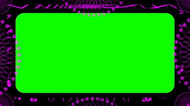 Bright green background with pink designs and borders for creative projects and presentations
