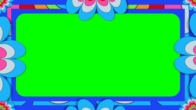 Colorful frame with flowers and green background for creative projects and edits
