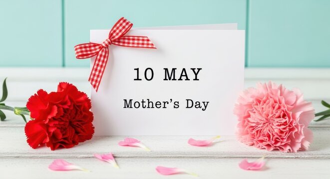 Mothers day card with 10 may date and carnations