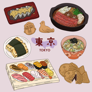 東京グルメセット｜寿司 すきやき たい焼き 甘味
