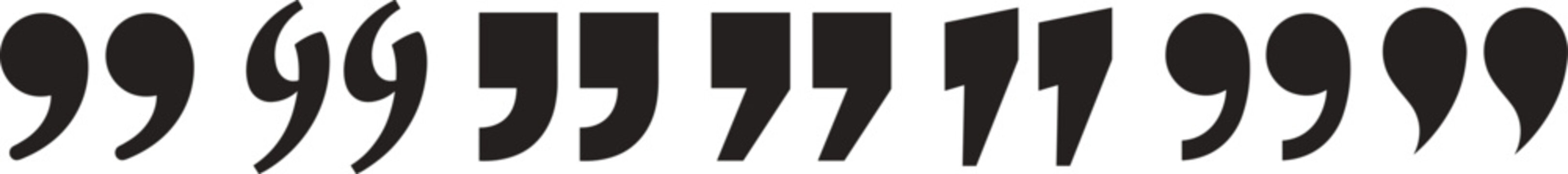 Quote mark icons collection for typography design, black quotation marks symbols, text citation elements and punctuation graphic signs set.