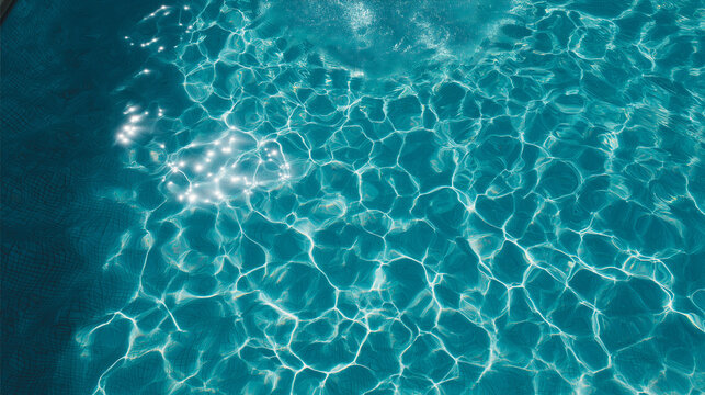Sunlight reflecting on the clear blue water surface of a swimming pool