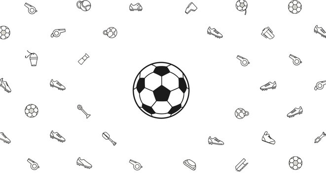 Classic Soccer Ball Centered on White Background with Small Icons.