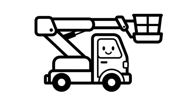 Smiling cherry picker truck vehicle.