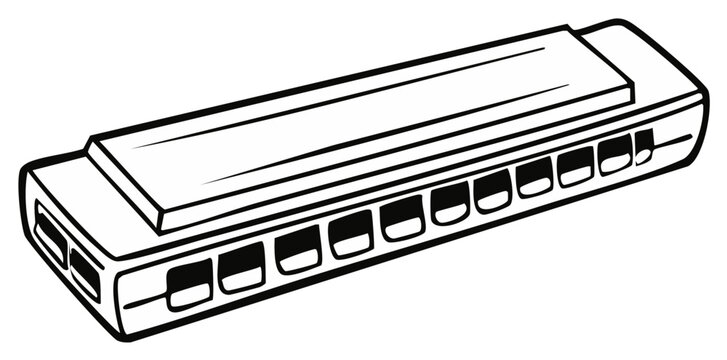 Illustration of a harmonica musical instrument isolated black and white