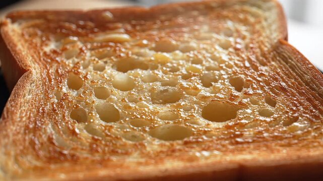 Closeup of golden brown toasted bread with melted butter.