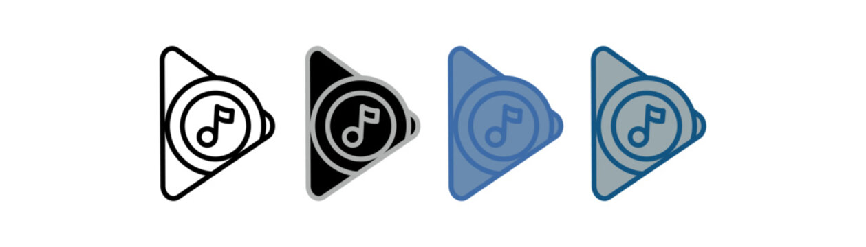 
Google Play Music Icon Set Multiple Style Collection with Video and Music Note Design
