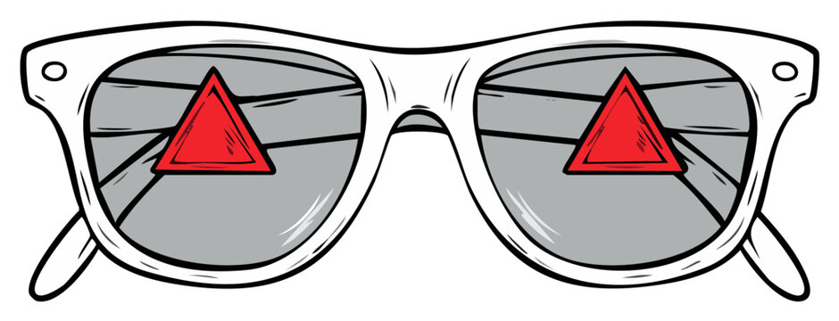 Sunglasses with mirrored effect and red triangle design cartoon illustration