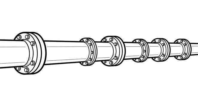 Industrial pipeline with multiple flanges and bolts.