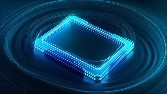 Abstract blue square frames with concentric ripples and glowing depth