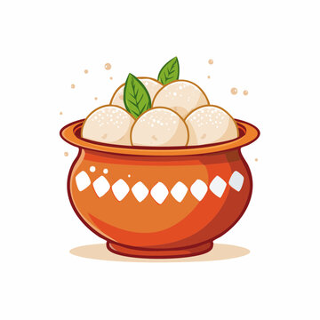 Rasgulla dessert in a clay pot with mint leaves