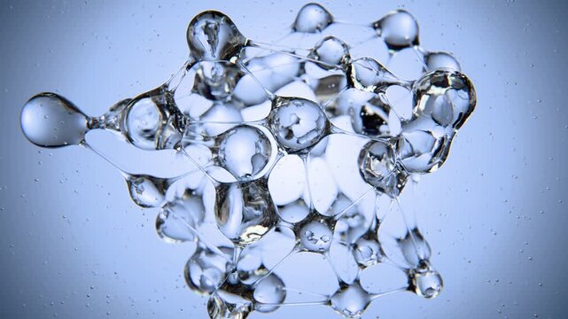 Abstract Liquid Bubbles Under Blue Water  Background. 3D animation