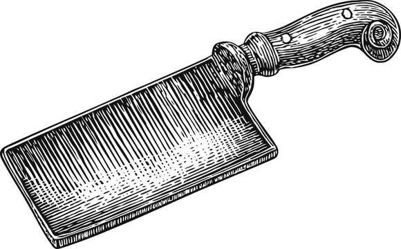 Vintage cleaver knife illustration large butcher meat chopper with wooden handle engraving