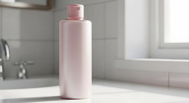 A blank pink nail polish bottle and a white cosmetic perfume container are isolated on a clean background for beauty and hygiene packaging