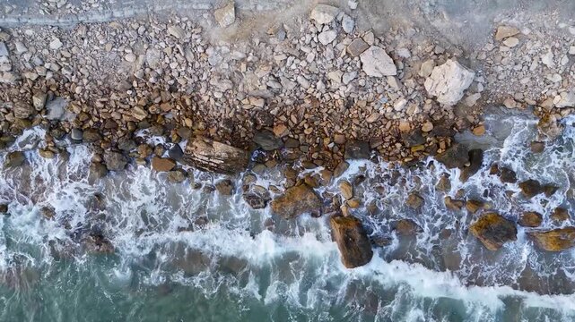 coastline zoom out drone texture back aerial top view plan limit rock sea border coast wave - Calpe, Spain - 2025