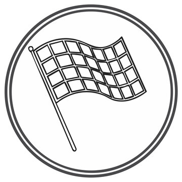 Black and white checkered flag icon in a circle illustration