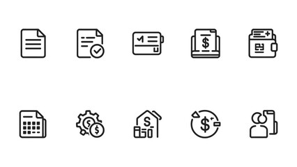 Fototapeta premium Finance Icon Set: A comprehensive collection of meticulously crafted finance-related icons, perfect for illustrating financial concepts.