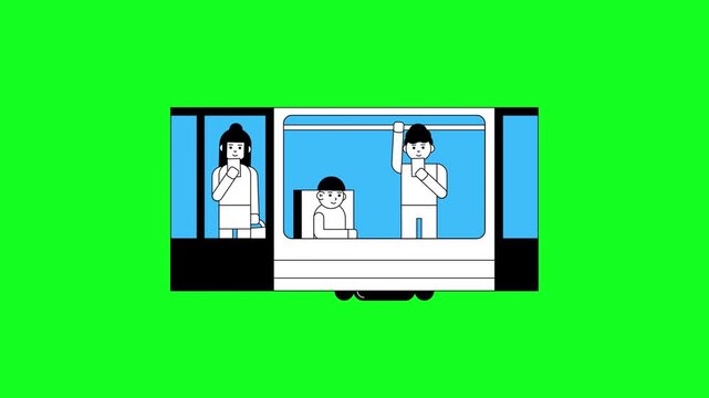 Animated Subway Train Interior on Green Screen Loop | Cartoon Passengers Metro Chroma Key