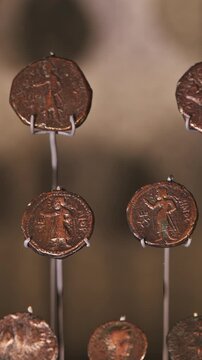Set Of Ancient Coins of North Indian and Central Asian Kushan Empire -approximately 30 375 CE-, main coins issued were gold. Gold coins of king Havishka and king Vasudeva I