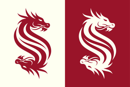 Elegant Red Twin Dragon Letter S Logo Design - Modern Mythical Asian Serpent Monogram Vector Illustration for Corporate Brand or Martial Arts