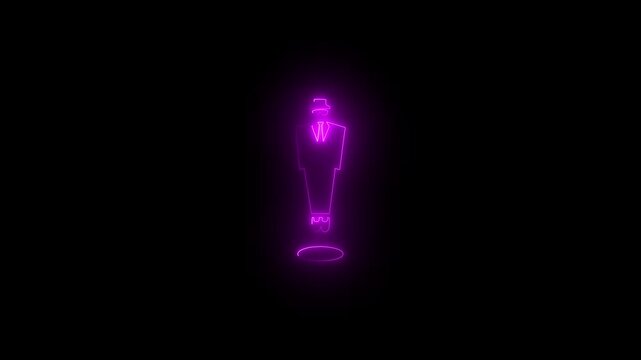 Neon glowing brown man business suit icon animation in black background