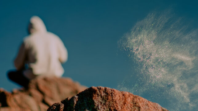 Man in a Hoodie Sitting on a Cliff. Generative AI