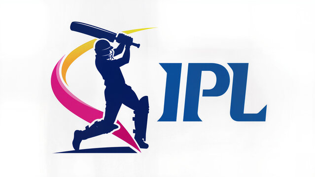Ipl cricket logo with player silhouette and colorful design elements on white background