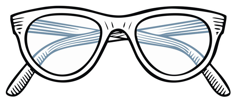 Hand drawn sketch of retro style eyeglasses with clear lenses