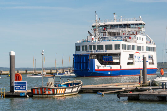 Lymington Hampshire England UK. 25.04.2026. Isle of Wight ferry White Light negotiates the Lymington River with vehicles and passengers aboard inbound to the Lyminton terminal.