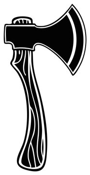 Stylized Wood Chopping Axe Tool Black and White Illustration