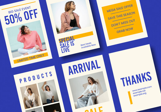 Fashion Sale Social Media Post Template Set Retail Discount Promotion Square Banner Collection